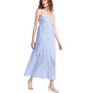 Xirena Flavia Dress Large Blue White Print Midi Sundress Spaghetti Strap Boho